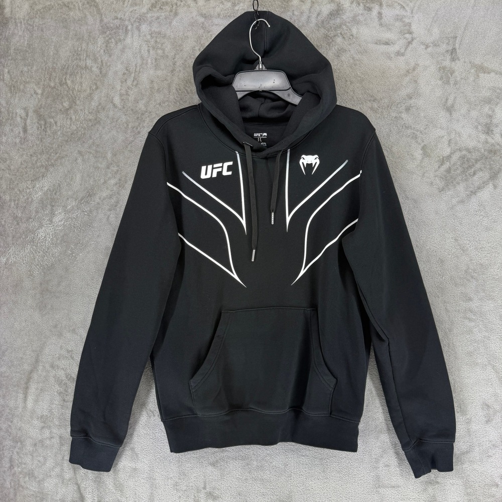 UFC Venum Hoodie Mens L Black MMA Sport Graphic Sweatshirt EUC